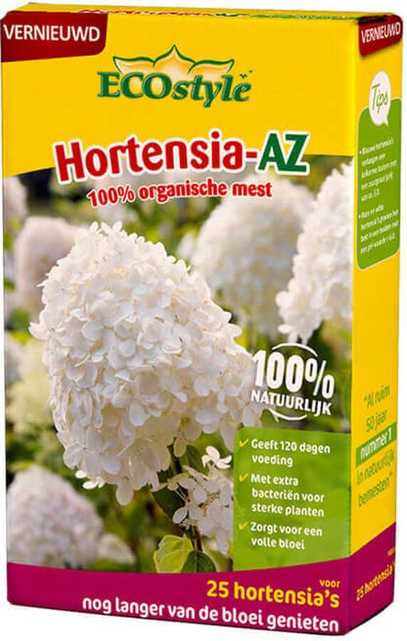 ECOstyle Hortensia-AZ Tuinmest Organische Meststof 120 Dagen Voeding Volle Bloei Versterkt Plant Verrijkt bodem Voor 50 Hortensia's 1 6 KG
