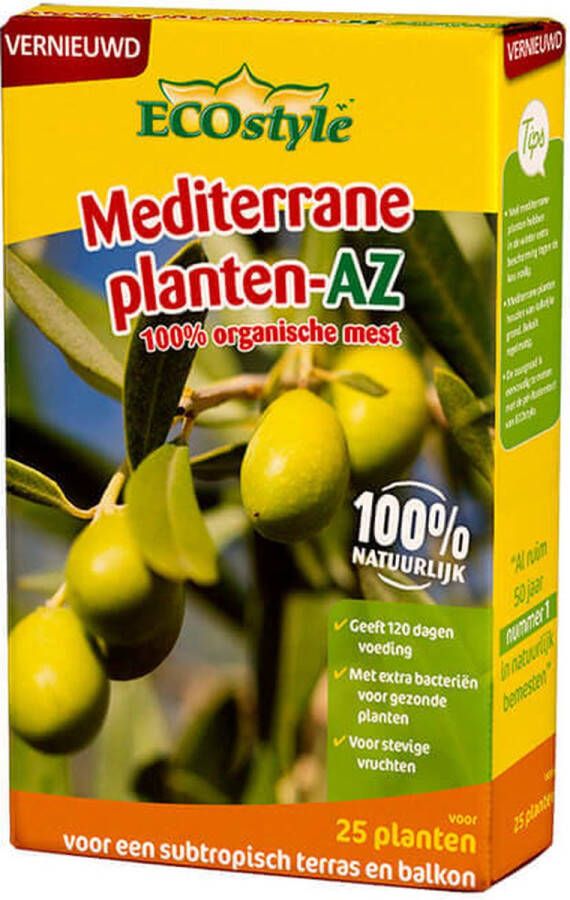 ECOstyle Mediterrane Planten-AZ Voor Stevige Vruchten Extra Bacterien Voor Gezonde Voeding 120 dagen voeding Voor 25 Planten 800 GR