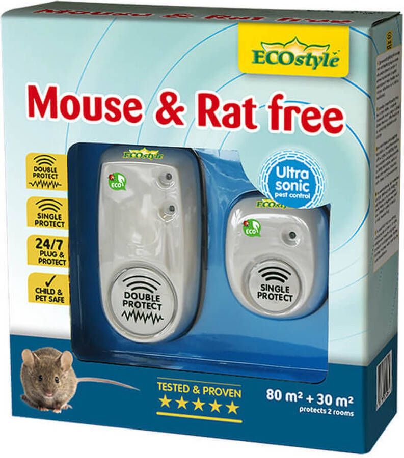 ECOstyle Mouse & Rat Free Tegen Muizen en Ratten Ecologisch vriendelijk & Hyienisch Veilig voor Kinderen en Huisdieren 80 MÂ² Voor 1 Kamer