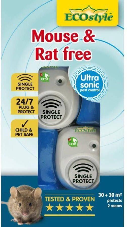 ECOstyle Mouse & Rat Free Tegen Muizen en Ratten Ecologisch vriendelijk & Hyienisch Veilig voor Kinderen en Huisdieren 30 + 30 M² Voor 2 Kamers