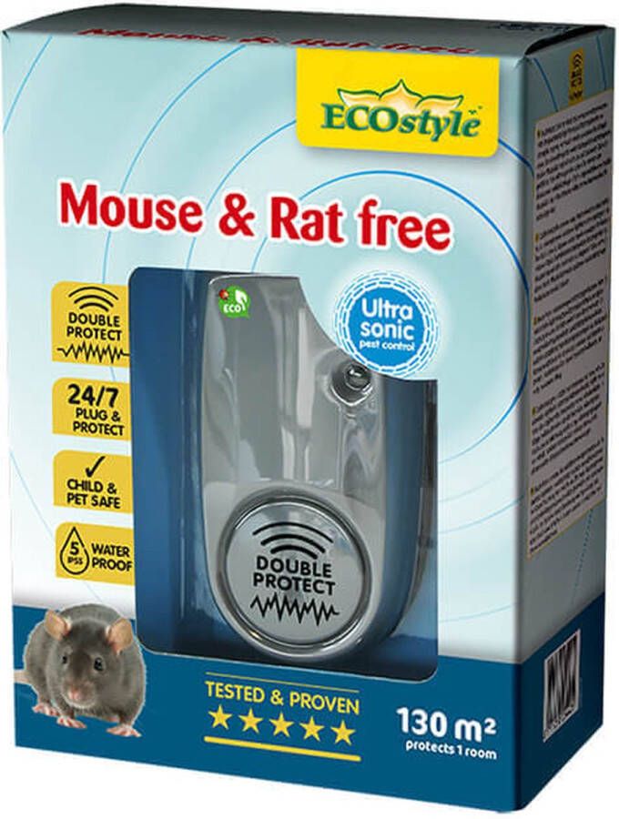 ECOstyle Mouse & Rat Free Tegen Muizen en Ratten Ecologisch Vriendelijk & Hyienisch Veilig voor Kinderen en Huisdieren 80 + 30 MÂ² Voor 2 Kamers