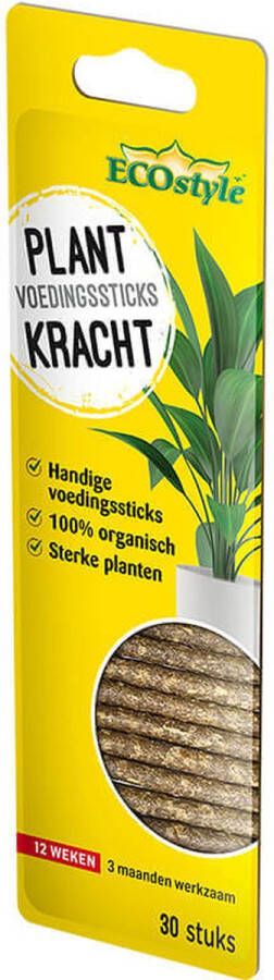 ECOstyle PlantKracht Voedingssticks Sterke en Weerbare Potplanten 100% Organische Planten 120 Dagen Voeding 30 Stuks