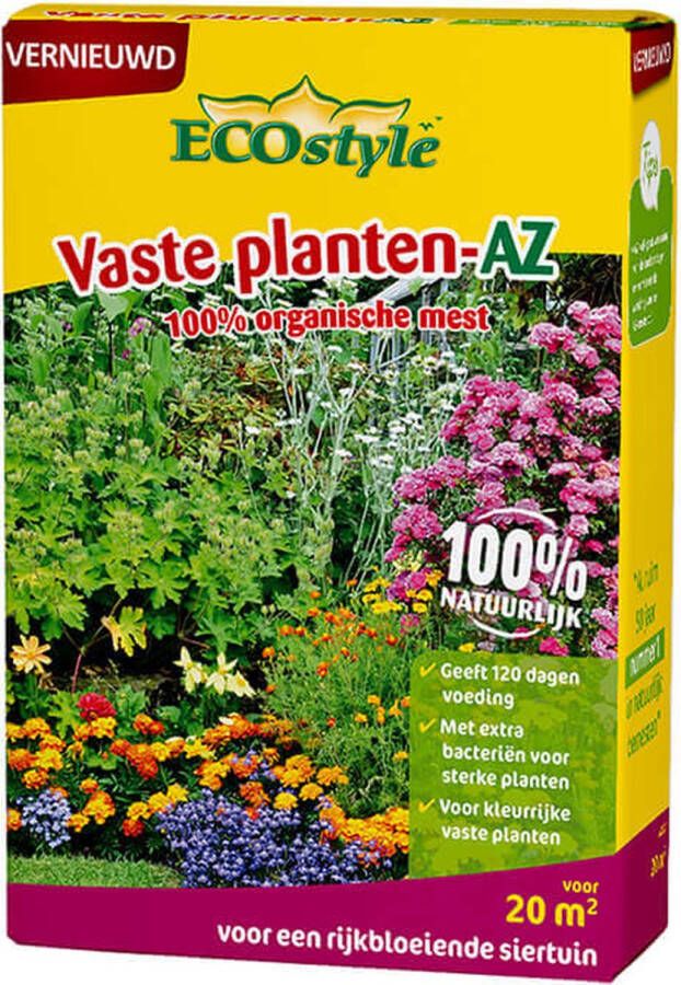 ECOstyle Vaste Planten-AZ Organische Plantenvoeding Meststof voor 120 dagen Kleurrijke Vaste Planten Rijbloeiende Siertuin Voor 20 MÂ² 1 6 KG