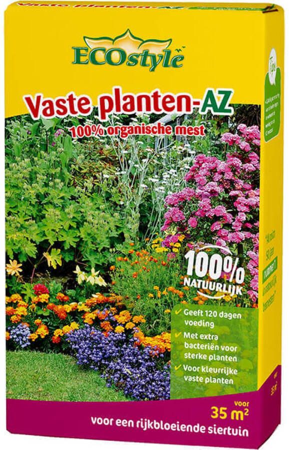 ECOstyle Vaste Planten-AZ Organische Tuinmest Keurrijke Vaste Planten Extra bacterien voor sterke planten 120 Dagen Voeding 35 M2 2 75 KG