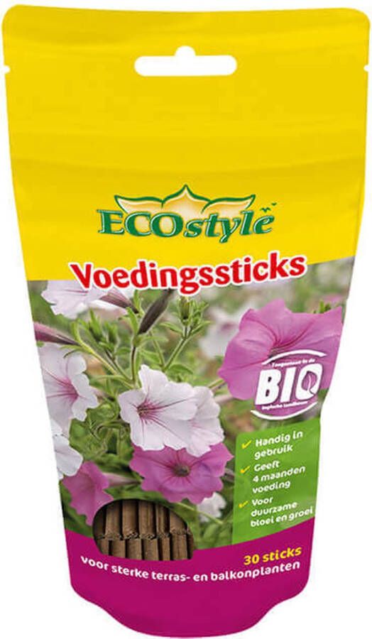 ECOstyle Voedingssticks Voor Terras- en balkonplanten Zorgt voor Extra Ondersteuning Bevat Geconcentreerd Plantenvoeding 120 Dagen Voeding 30 Stuks