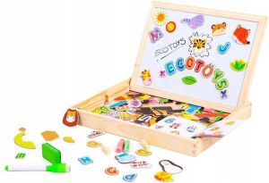 ECOTOYS 2 in 1 dubbelzijdig magnetisch speelbord 176 delig met accessoires Houten puzzel voor kinderen Spelenderwijs leren Educatief speelgoed