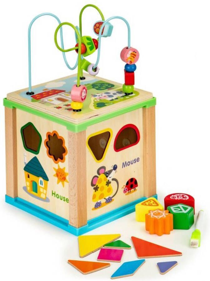 ECOTOYS duurzame houten educatieve activiteiten kubus Met bord om te schrijven Educatief speelgoed Montessori speelgoed 18 x 18 x 33 cm