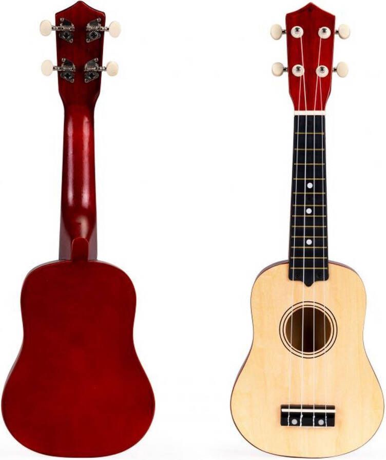 ECOTOYS houten kinder ukelele gitaar met 4 snaren en 12 frets Speelgoedinstrument Speelgoed gitaar 17 5 x 5 x 52 5 cm Beige