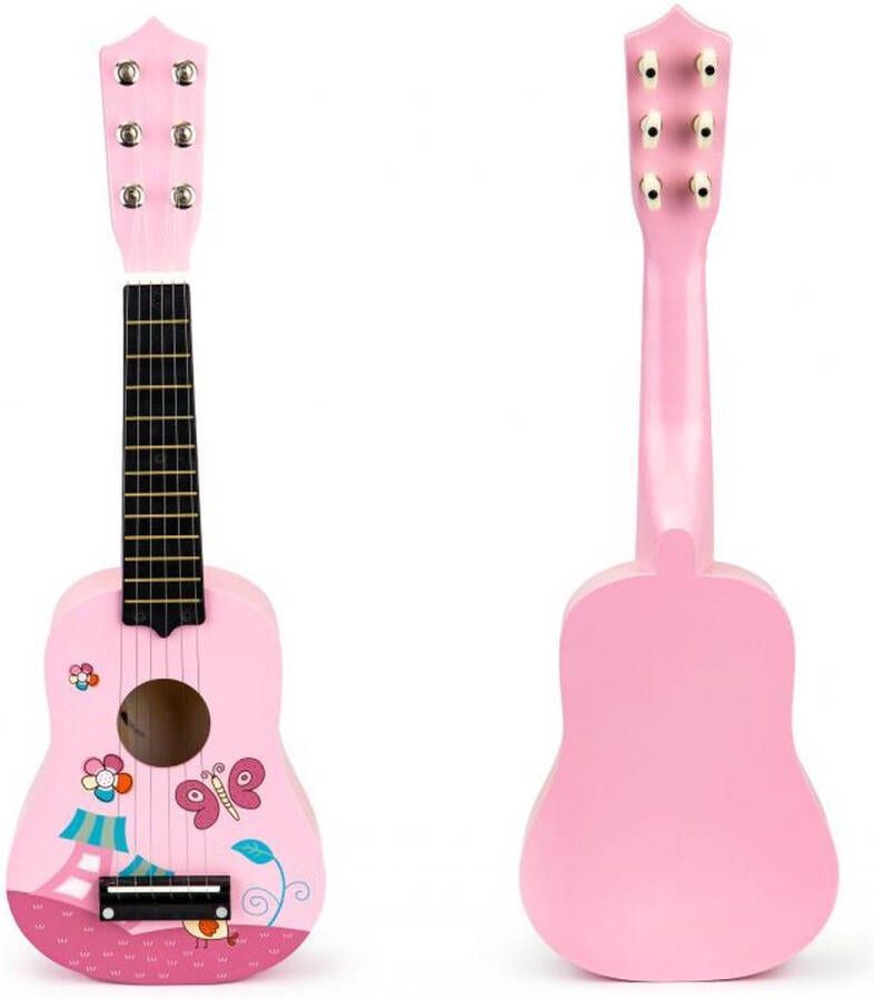 ECOTOYS houten kindergitaar met 6 snaren en 12 frets Speelgoedinstrument Speelgoed gitaar 17 5 x 5 x 52 5 cm Roze