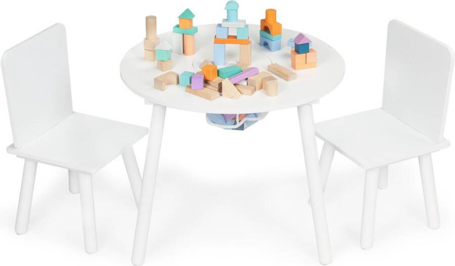 ECOTOYS Kindertafel en stoeltjes met speelgoed opbergvak hout wit