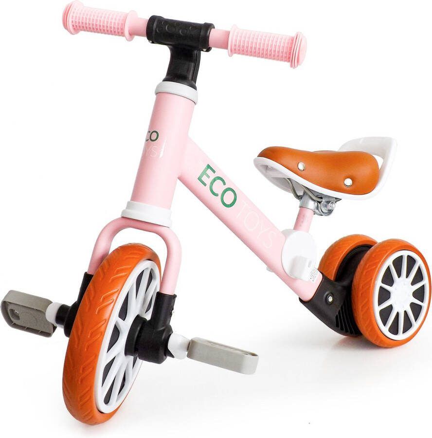ECOTOYS Loopfiets driewieler 2in1 – Meegroeiend – Licht Roze