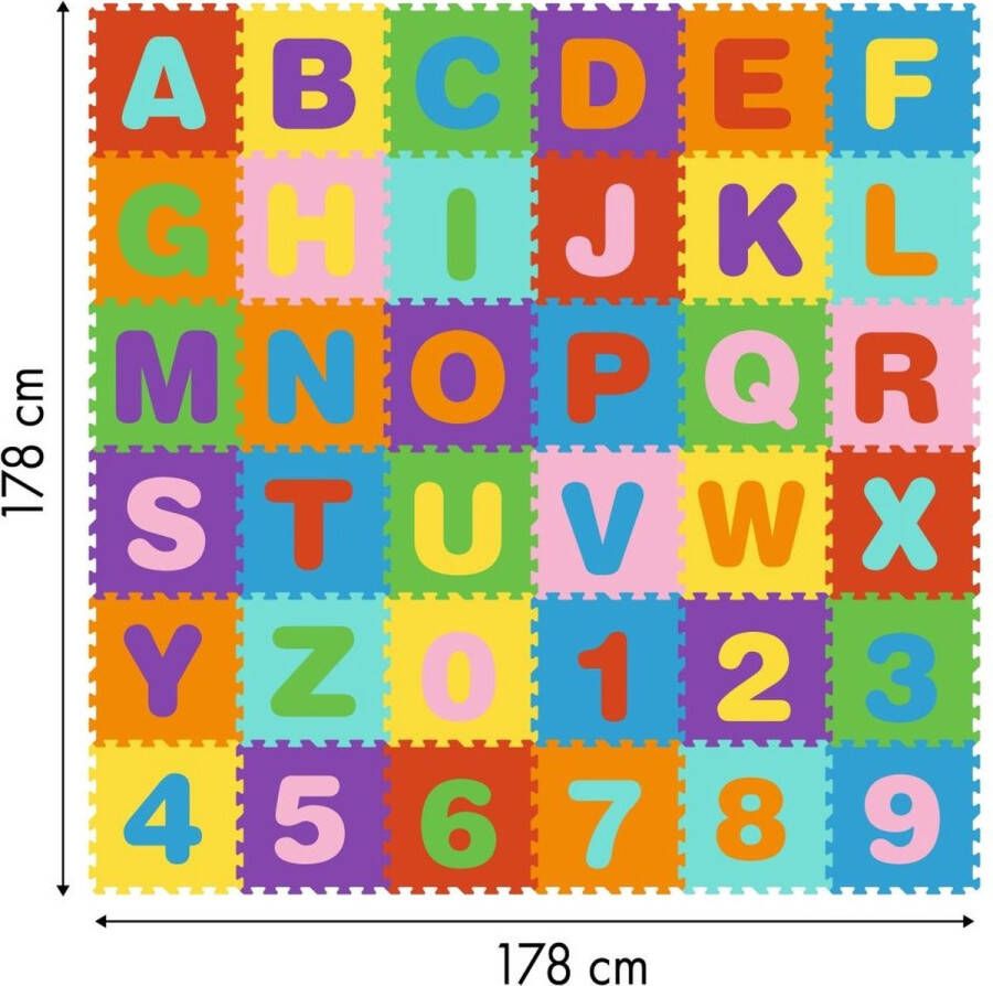 ECOTOYS Speelmat foam 36 delig 178x178 cm alfabet & cijfers