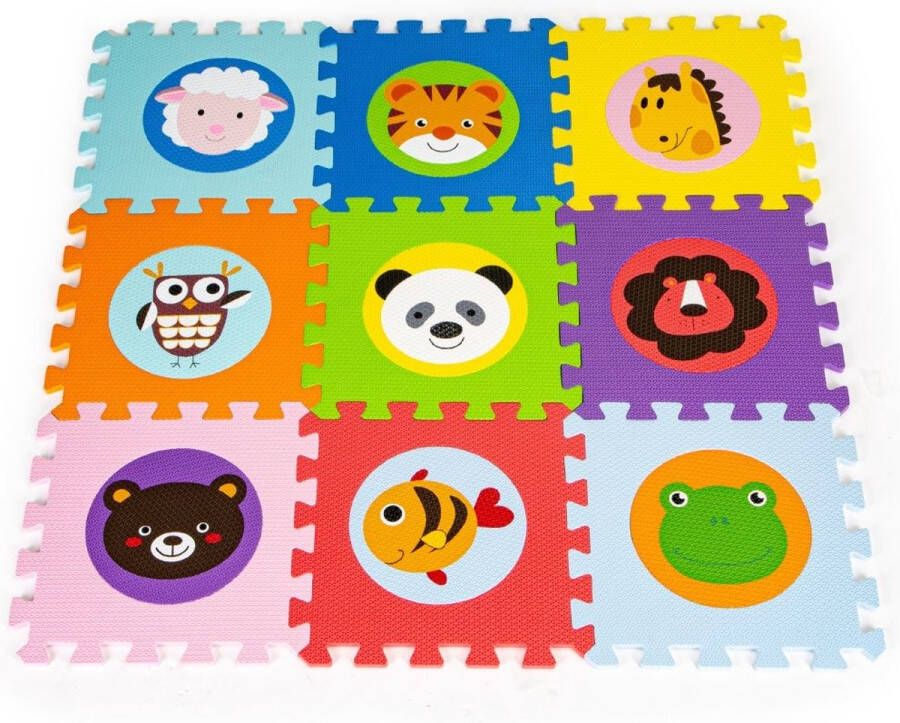 ECOTOYS Speelmat voor kinderne dieren thema 90x90cm 9 stukken