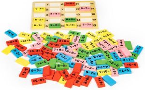 ECOTOYS wiskundige blokken domino set Leerzaam houten bord met gekleurde blokken voor kinderen vanaf 3 jaar Educatief duurzaam speelgoed