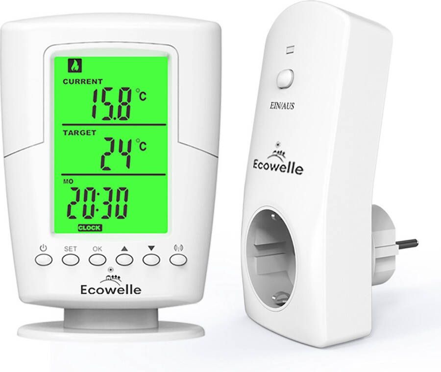 Ecowelle WTS2000 plug-in thermostaat met stekker ontvanger stopcontact thermostaat gemakkelijke bediening