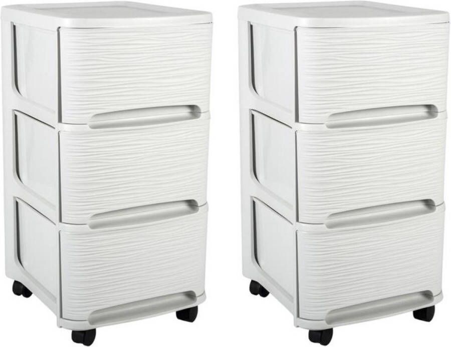 EDA 2x stuks ladenkast organizers wit 3x lades met wieltjes L32 x B37 x H61 cm Opruimen opbergen laatjes