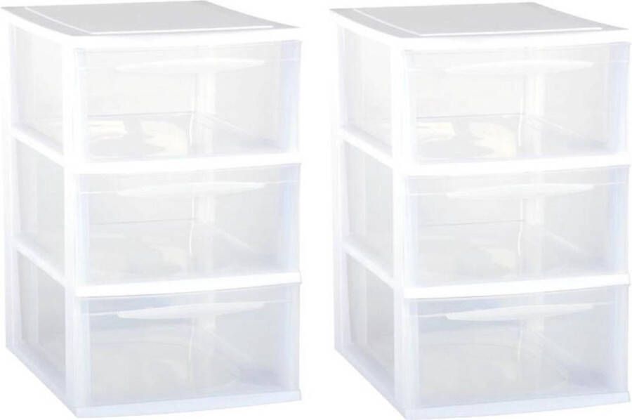 EDA 2x stuks ladenkast bureau organizers wit stapelbaar A4 met 3x lades L26 x B36 x H41 cm Ladenblokken