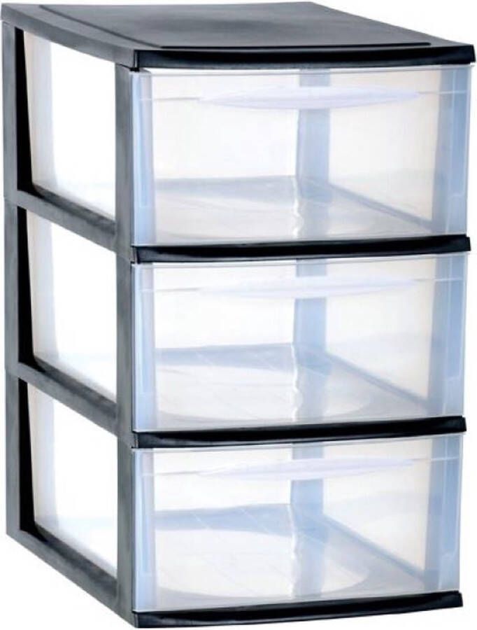 EDA Ladenkast bureau organizer zwart stapelbaar A4 met 3x lades L26 x B36 x H41 cm Ladenblokken