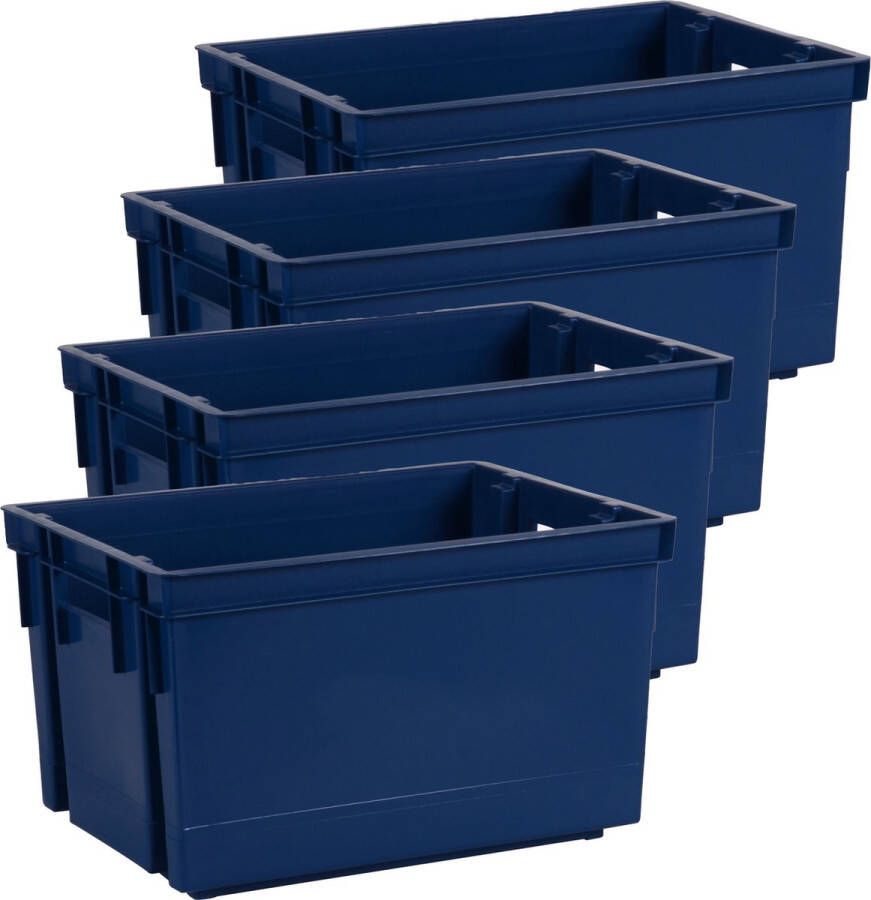 EDA Opbergbox opbergkrat 20 L 4x blauw kunststof 39 x 29 x 23 stapelbaar nestbaar