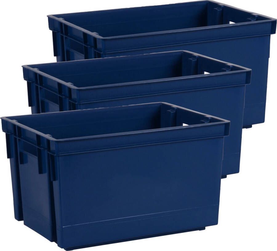 EDA Opbergbox opbergkrat 20 L 6x blauw kunststof 39 x 29 x 23 stapelbaar nestbaar