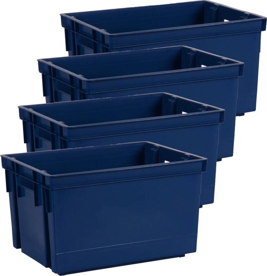 EDA Opbergbox opbergkrat 20 L 8x blauw kunststof 39 x 29 x 23 stapelbaar nestbaar