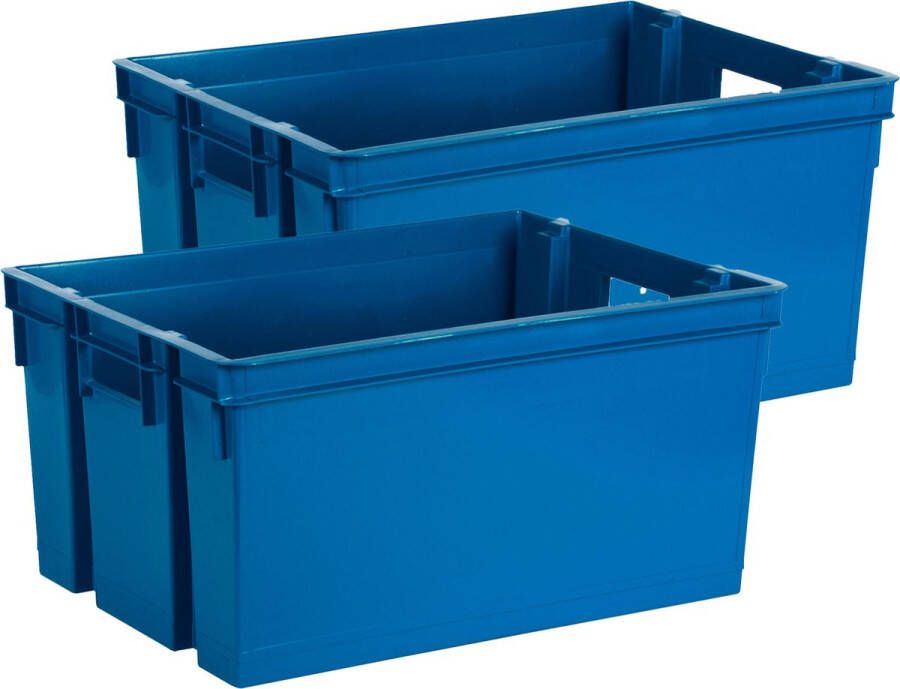 Eda Opbergbox opbergkrat 50 L 2x blauw kunststof 56 x 41 x 29 stapelbaar nestbaar Opbergbox