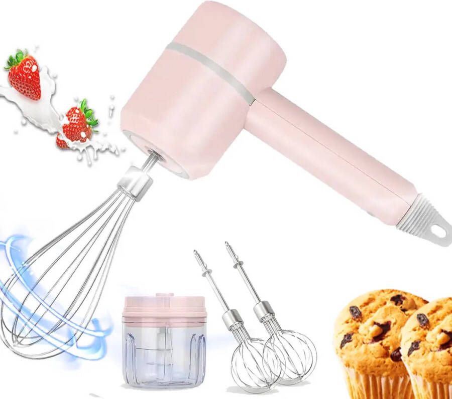 Eddar Elektrische handmixer Met Accessoires Oplaadfunctie USB 3 Snelheden Lichtgewicht -Kleur: Pink