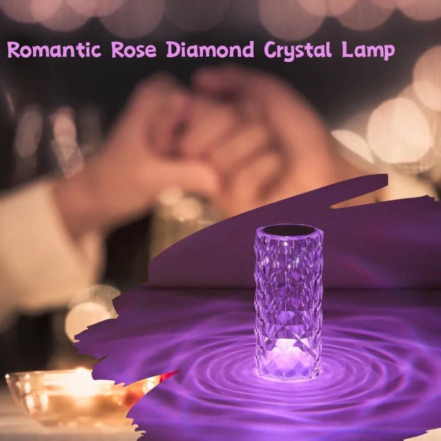 Eddar Luxury Diamond Rose Led Tafellamp 21x9 cm – Sfeerlamp Multicolor MultiColour Led Verlichting Galaxy Projector Diamond Crystal Lamp Sterren
