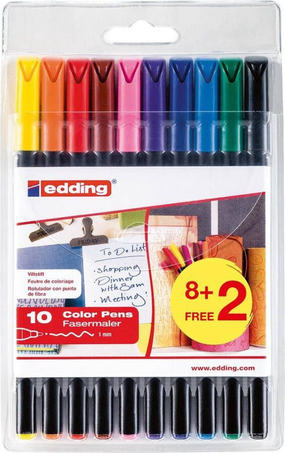 Edding 1200 viltstiften set van 10 kleuren in etui