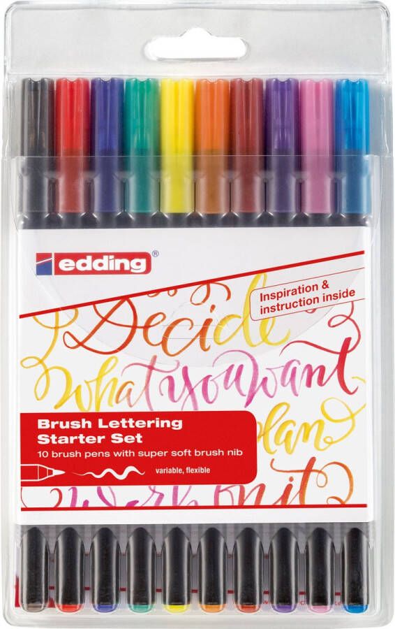 Edding 1340 brushpennen in etui 10 kleuren set 1-3mm op waterbasis o.a. geschikt voor papier en karton