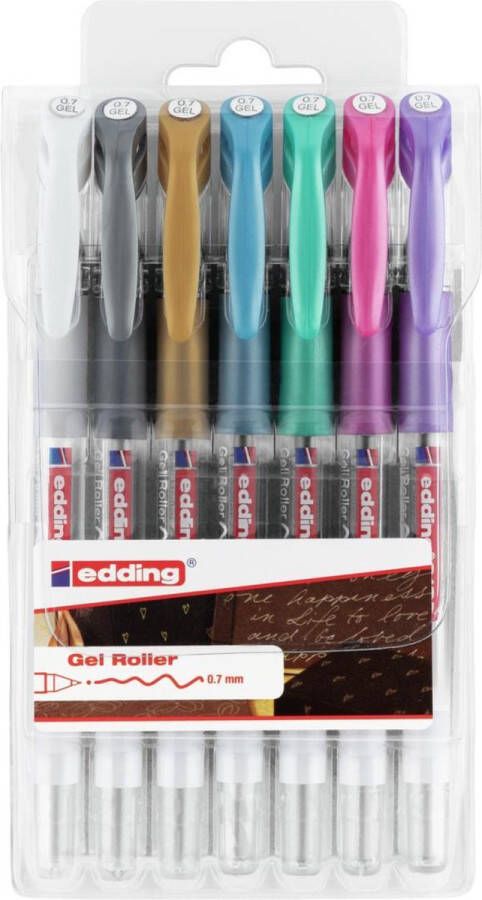 Edding 2185 gelroller gelpen 0 7mm set van 7 verschillende kleuren o.a. geschikt voor papier en karton