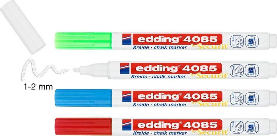Edding 4085 krijtstiften 4 kleuren krijtmarkers Puntdikte van 1-2 mm Geschikt als raamstift