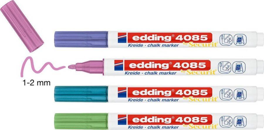 Edding 4085 krijtstiften 4 metallic krijtmarkers Ronde punt van 1-2 mm Geschikt als Raamstift