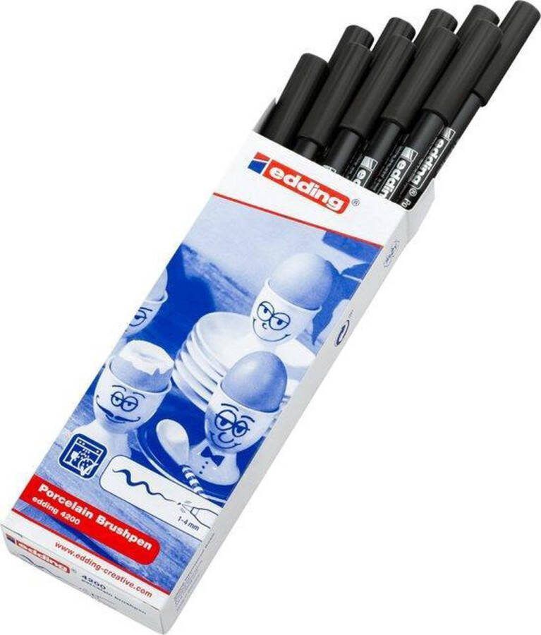 Edding 4200 porseleinstiften zwart ronde punt 1-4 mm doos van 10 stuks