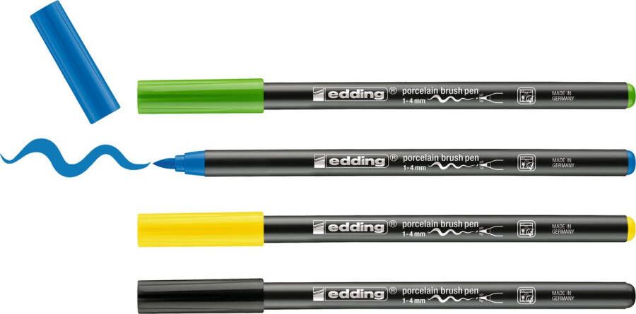 Edding 4200 4 porseleinmarker blister assorti 4 stuks: zwart geel lichtblauw lichtgroen 1-4mm