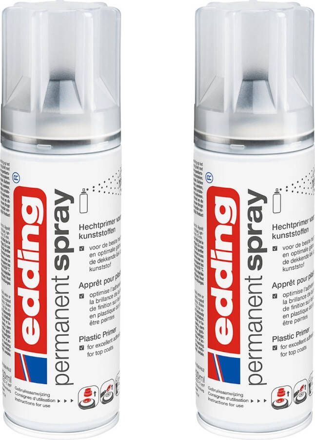 Edding 5200 permanent spray kunststof-primer – 2 stuks 200 ml per spuitbus 1 t m 2 m2 oppervlak gronden ter voorbereiding van lakbare kunststof oppervlakken