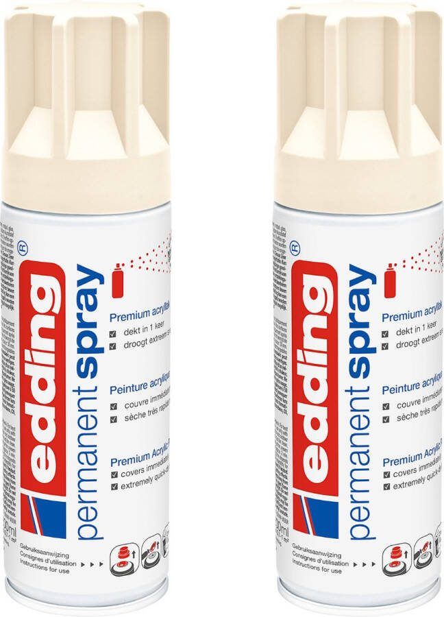 Edding 5200 permanent spray licht ivoorkleurig mat 2 stuks 200 ml per stuk direct dekkend – 1 4 t m 2 m2 oppervlak carnaval spullen versieren lakken & versieren van bijna alle oppervlaktes en ondergronden lakspray acrylspray verfspray