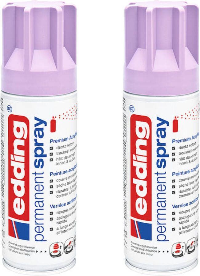 Edding 5200 permanent spray licht lavendel mat 2 stuks 200 ml per stuk direct dekkend – 1 4 t m 2 m2 oppervlak carnaval spullen versieren lakken en versieren van bijna alle oppervlaktes en ondergronden lakspray acrylspray verfspray