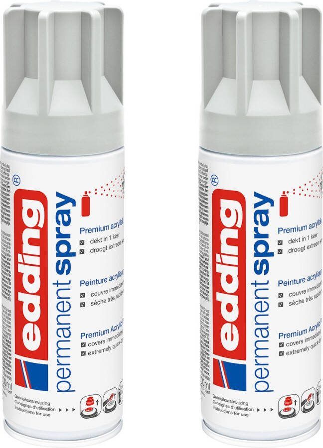 Edding 5200 permanent spray lichtgrijs mat 2 stuks 200 ml per stuk direct dekkend – 1 4 t m 2 m2 oppervlak carnaval spullen versieren lakken en versieren van bijna alle oppervlaktes en ondergronden lakspray acrylspray verfspray