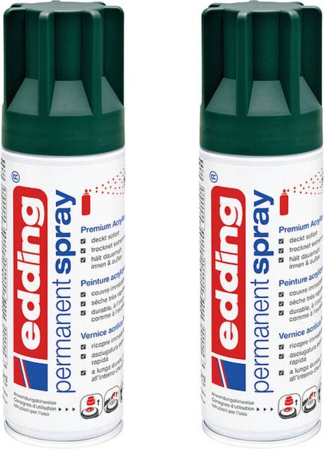 Edding 5200 permanent spray mosgroen mat 2 stuks 200 ml per stuk direct dekkend – 1 4 t m 2 m2 oppervlak carnaval spullen versieren lakken en versieren van bijna alle oppervlaktes en ondergronden lakspray acrylspray verfspray