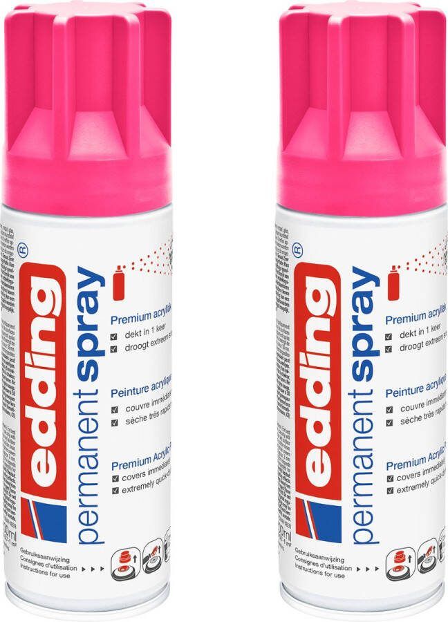 Edding 5200 permanent spray neon roze 2 stuks 200 ml per stuk direct dekkend – 1 4 t m 2 m2 oppervlak carnaval spullen versieren lakken en versieren van bijna alle oppervlaktes en ondergronden lakspray acrylspray verfspray