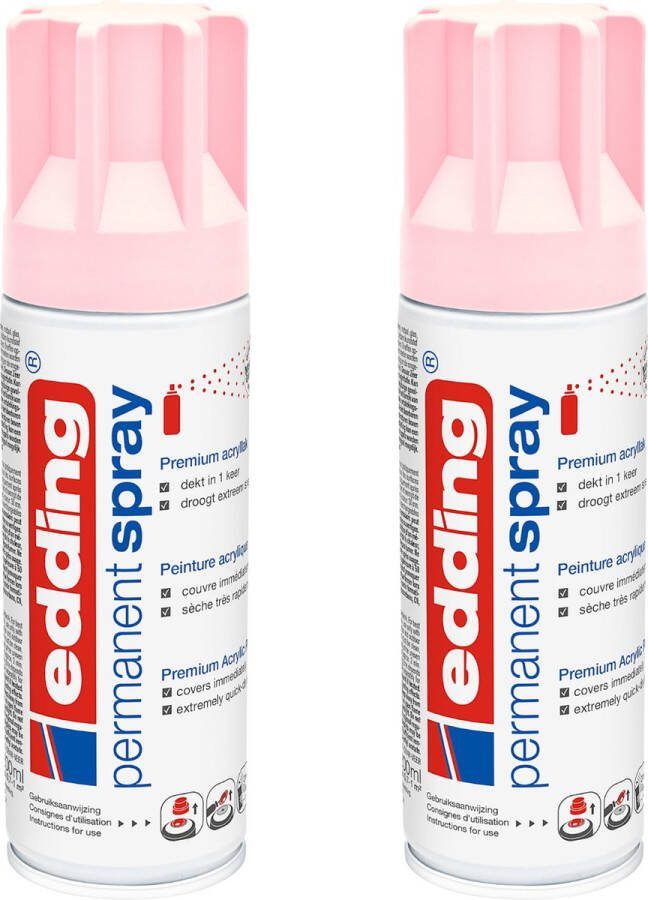Edding 5200 permanent spray pastelroze mat 2 stuks 200 ml per stuk direct dekkend – 1 4 t m 2 m2 oppervlak carnaval spullen versieren lakken en versieren van bijna alle oppervlaktes en ondergronden lakspray acrylspray verfspray