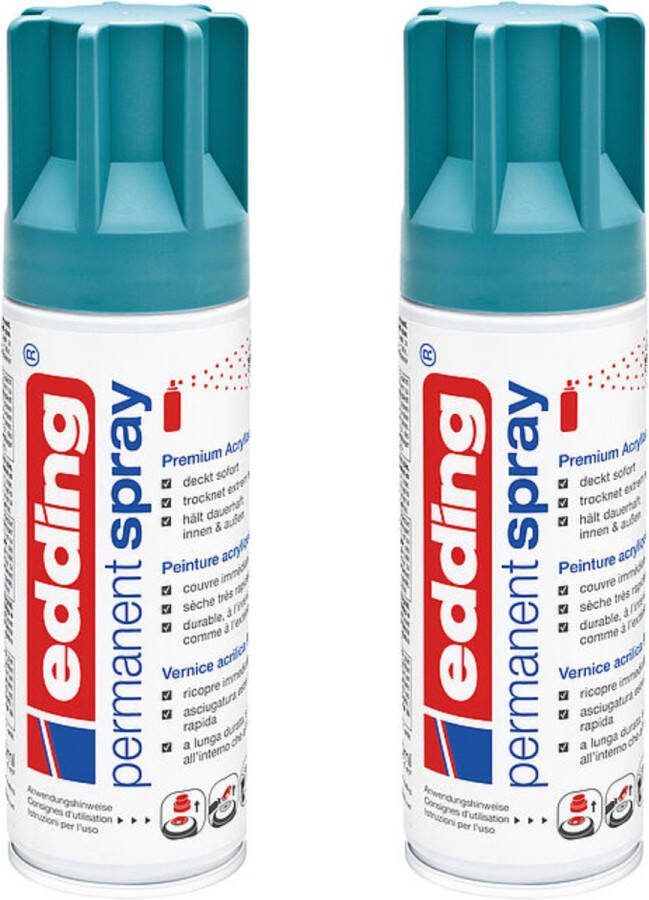 Edding 5200 permanent spray petrol mat 2 stuks 200 ml per stuk direct dekkend – 1 4 t m 2 m2 oppervlak carnaval spullen versieren lakken en versieren van bijna alle oppervlaktes en ondergronden lakspray acrylspray verfspray