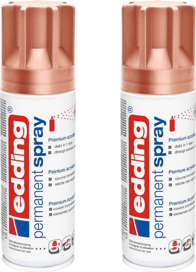 Edding 5200 permanent spray precious copper 2 stuks 200 ml per stuk direct dekkend – 1 4 t m 2 m2 oppervlak carnaval spullen versieren lakken en versieren van bijna alle oppervlaktes en ondergronden lakspray acrylspray verfspray