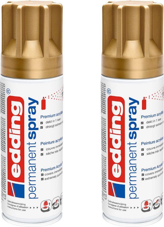 Edding 5200 permanent spray rijkgoud mat 2 stuks 200 ml per stuk direct dekkend – 1 4 t m 2 m2 oppervlak carnaval spullen versieren lakken en versieren van bijna alle oppervlaktes en ondergronden lakspray acrylspray verfspray