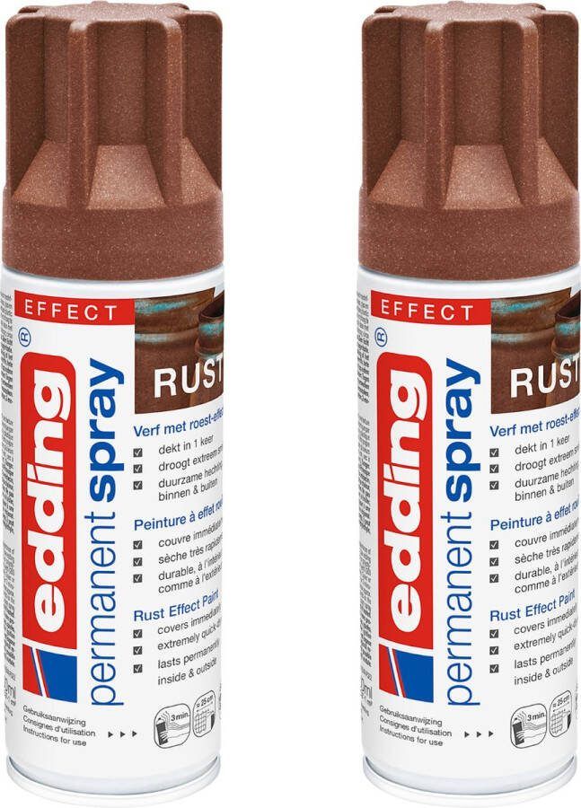 Edding 5200 permanent spray roest effect mat 2 stuks 200 ml per stuk direct dekkend – 1 4 t m 2 m2 oppervlak carnaval spullen versieren lakken en versieren van bijna alle oppervlaktes en ondergronden lakspray acrylspray verfspray