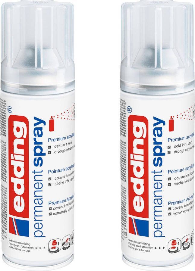 Edding 5200 Permanent Spray transparante lak transparant glanzend – 2 stuks 200 ml per spuitbus 1 t m 2 m2 oppervlak acrylverf voor een glanzende afwerking voor het fixeren en beschermen van de laklaag transparante lak in spuitbus