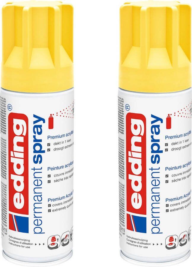 Edding 5200 permanent spray verkeersgeel mat 2 stuks 200 ml per stuk direct dekkend – 1 4 t m 2 m2 oppervlak carnaval spullen versieren lakken en versieren van bijna alle oppervlaktes en ondergronden lakspray acrylspray verfspray