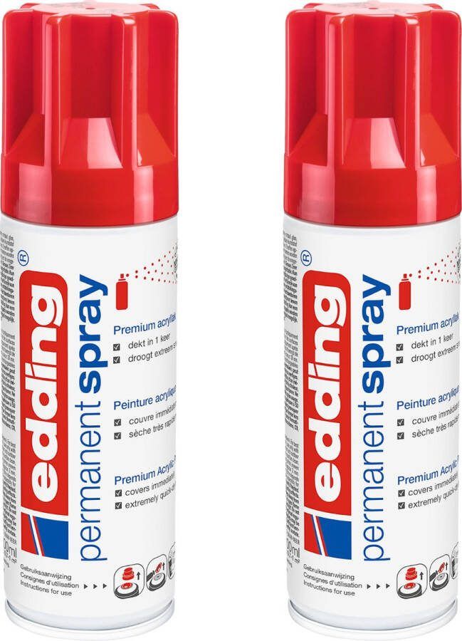 Edding 5200 permanent spray verkeersrood glanzend 2 stuks 200 ml per stuk direct dekkend – 1 4 t m 2 m2 oppervlak carnaval spullen versieren lakken en versieren van bijna alle oppervlaktes en ondergronden lakspray acrylspray verfspray