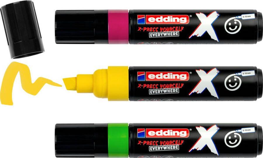 Edding 6900 X multimarker set van 3 geel licht groen rood-violet voor alle ondergronden geschikt beitelpunt 2-10 mm vegan inkt gemaakt van gerecycled plastic lokaal geproduceerd in Duitsland